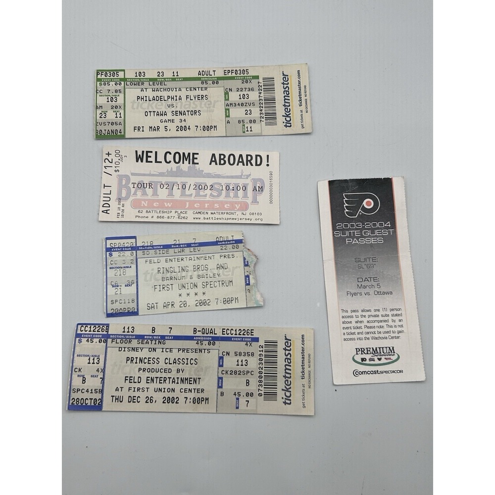 Vintage Philly Ticket Stub Lot Ringling Bros Flyers Disney On Ice Battleship NJ